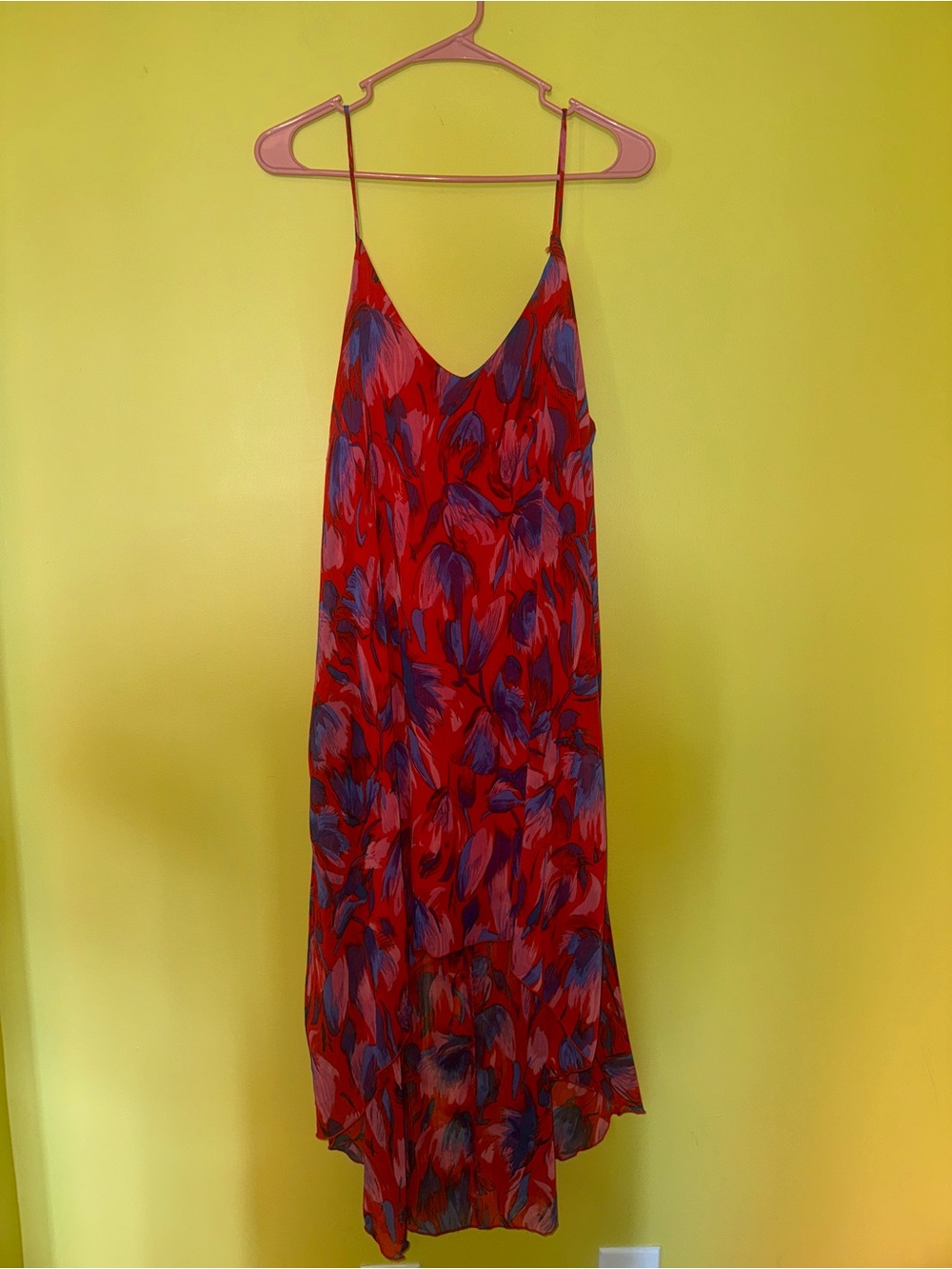 Vibrant Red Floral Chiffon Slip Dress